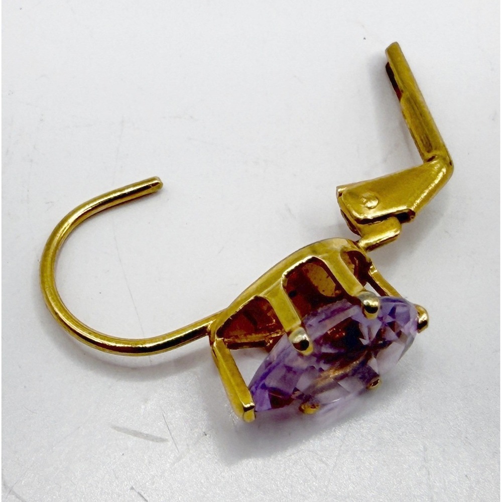 Amethyst Clip On Earrings Gold Tone Vintage Oval Purple Stone VIDEO - Picture 2 of 5